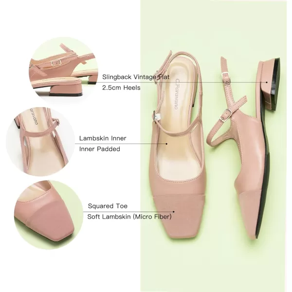 C.Paravano Women's Slingback | Square Toe Slingback Flats | Ankle Strap Flats Sandals | Slip on Casual Flats Shoes | Leather Dress Shoes for Wedding