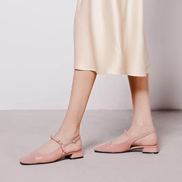 C.Paravano Women's Slingback | Square Toe Slingback Flats | Ankle Strap Flats Sandals | Slip on Casual Flats Shoes | Leather Dress Shoes for Wedding