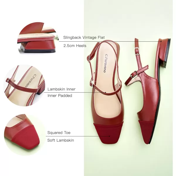 C.Paravano Women's Slingback | Square Toe Slingback Flats | Ankle Strap Flats Sandals | Slip on Casual Flats Shoes | Leather Dress Shoes for Wedding