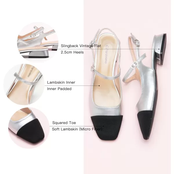 C.Paravano Women's Slingback | Square Toe Slingback Flats | Ankle Strap Flats Sandals | Slip on Casual Flats Shoes | Leather Dress Shoes for Wedding