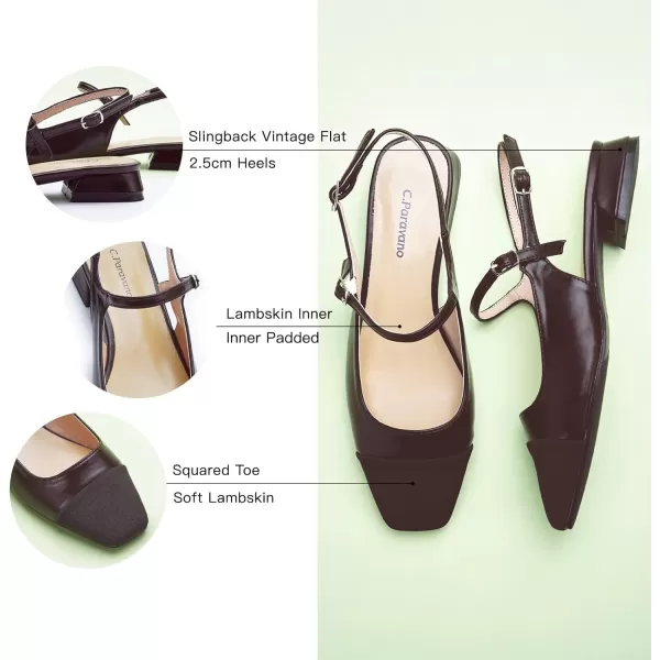 C.Paravano Women's Slingback | Square Toe Slingback Flats | Ankle Strap Flats Sandals | Slip on Casual Flats Shoes | Leather Dress Shoes for Wedding