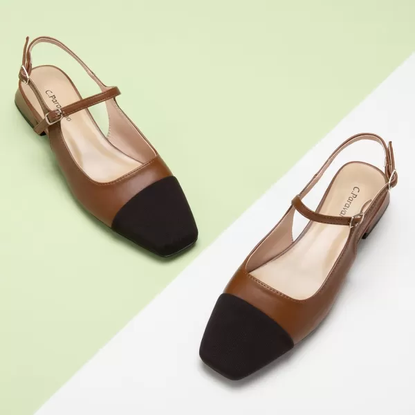 C.Paravano Women's Slingback | Square Toe Slingback Flats | Ankle Strap Flats Sandals | Slip on Casual Flats Shoes | Leather Dress Shoes for Wedding