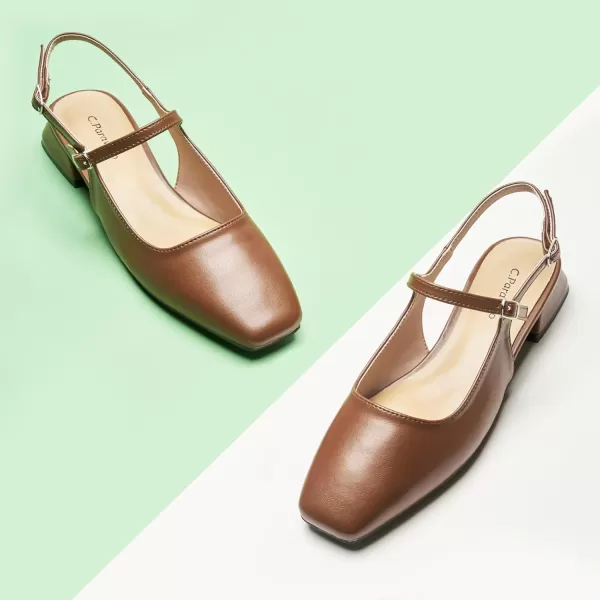 C.Paravano Women's Slingback | Women's Flat Sandals | Square Toe Slingback Flats | Adjustable Strap Flats | Fashion Casual Flats Shoes