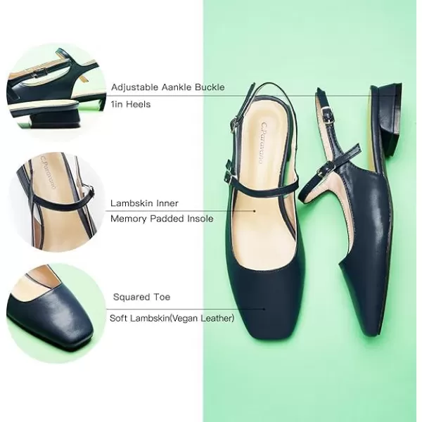 C.Paravano Women's Slingback | Women's Flat Sandals | Square Toe Slingback Flats | Adjustable Strap Flats | Fashion Casual Flats Shoes
