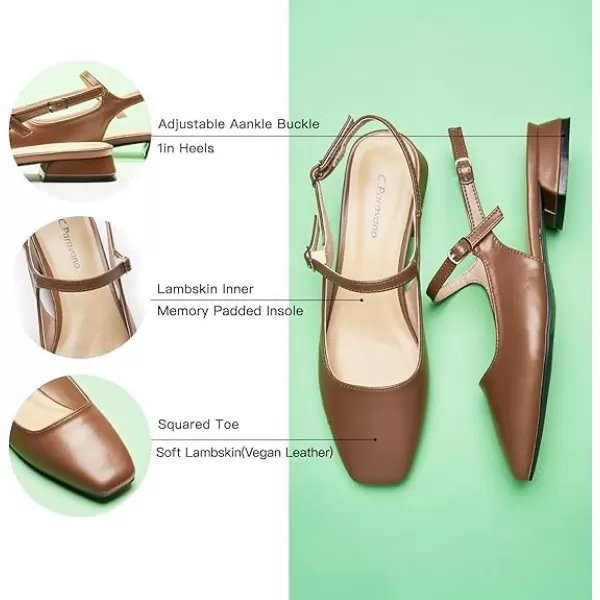 C.Paravano Women's Slingback | Women's Flat Sandals | Square Toe Slingback Flats | Adjustable Strap Flats | Fashion Casual Flats Shoes