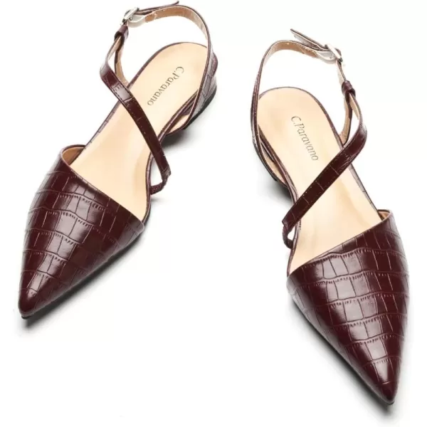 C.Paravano Slingback Flats for Women Croc Print Pointed Toe Flats Sandals Adjustable Ankle Strap Slingback Casual Dress Leather Slip on Shoes