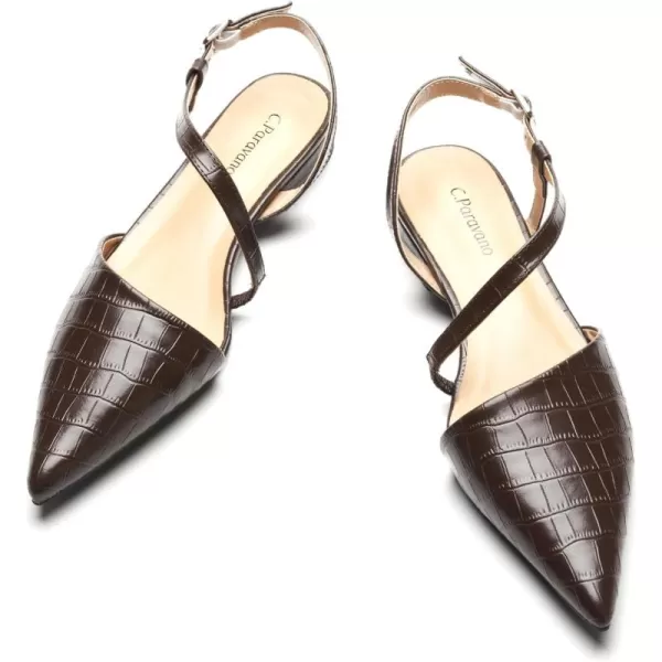 C.Paravano Slingback Flats for Women Croc Print Pointed Toe Flats Sandals Adjustable Ankle Strap Slingback Casual Dress Leather Slip on Shoes