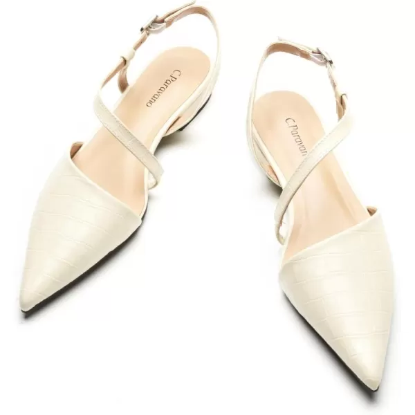 C.Paravano Slingback Flats for Women Croc Print Pointed Toe Flats Sandals Adjustable Ankle Strap Slingback Casual Dress Leather Slip on Shoes
