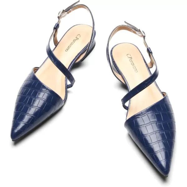C.Paravano Slingback Flats for Women Croc Print Pointed Toe Flats Sandals Adjustable Ankle Strap Slingback Casual Dress Leather Slip on Shoes