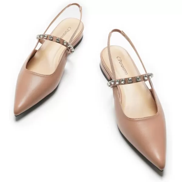 C.Paravano Slingback Flats for Women Pointed Toe Flats Sandal Women's Slingback Flats for Dressy Wedding Office Causal
