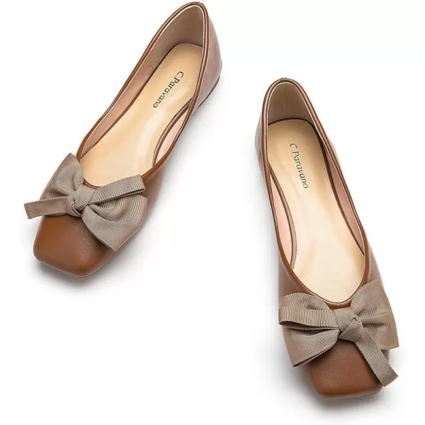 C.Paravano Women's Flats | Square Toe Shoes for Women | Leather Flat Shoes for Women | Slip On Ballet Flats
