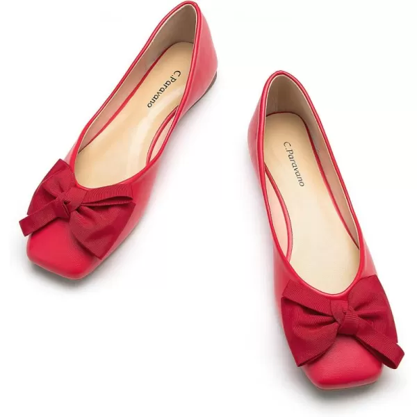 C.Paravano Women's Flats | Square Toe Shoes for Women | Leather Flat Shoes for Women | Slip On Ballet Flats