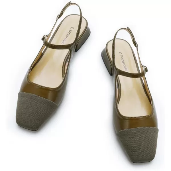 C.Paravano Women's Slingback | Square Toe Slingback Flats | Ankle Strap Flats Sandals | Slip on Casual Flats Shoes | Leather Dress Shoes for Wedding
