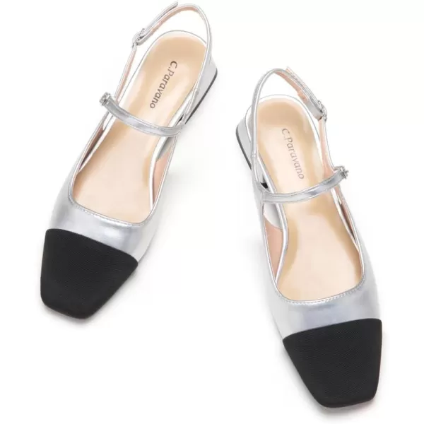 C.Paravano Women's Slingback | Square Toe Slingback Flats | Ankle Strap Flats Sandals | Slip on Casual Flats Shoes | Leather Dress Shoes for Wedding