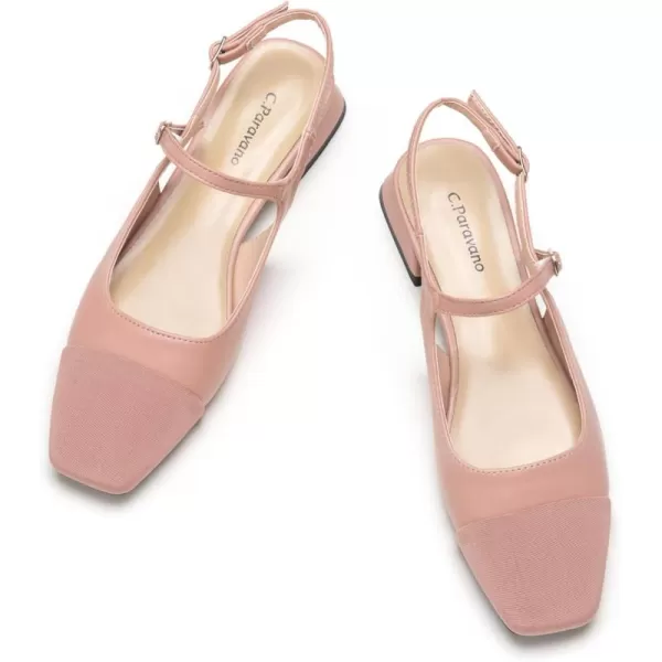 C.Paravano Women's Slingback | Square Toe Slingback Flats | Ankle Strap Flats Sandals | Slip on Casual Flats Shoes | Leather Dress Shoes for Wedding