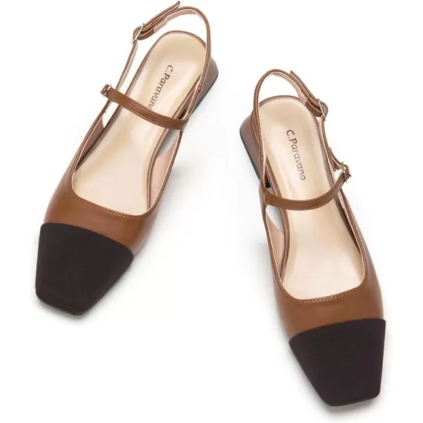 C.Paravano Women's Slingback | Square Toe Slingback Flats | Ankle Strap Flats Sandals | Slip on Casual Flats Shoes | Leather Dress Shoes for Wedding