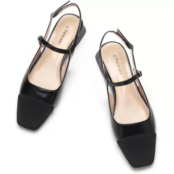 C.Paravano Women's Slingback | Square Toe Slingback Flats | Ankle Strap Flats Sandals | Slip on Casual Flats Shoes | Leather Dress Shoes for Wedding