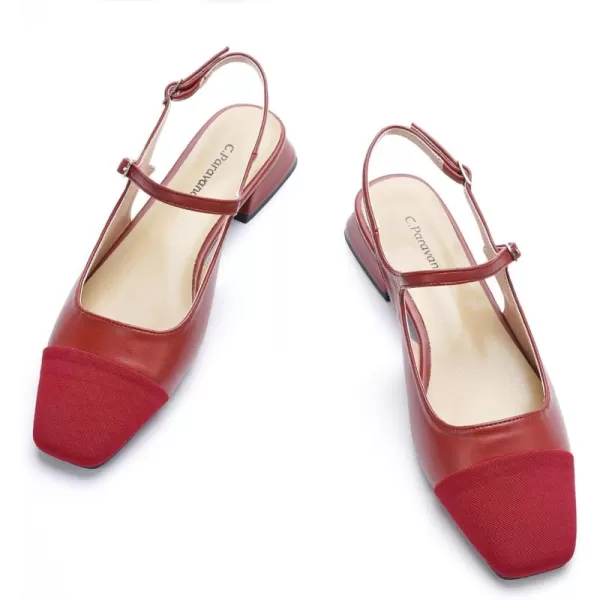 C.Paravano Women's Slingback | Square Toe Slingback Flats | Ankle Strap Flats Sandals | Slip on Casual Flats Shoes | Leather Dress Shoes for Wedding