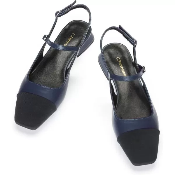 C.Paravano Women's Slingback | Square Toe Slingback Flats | Ankle Strap Flats Sandals | Slip on Casual Flats Shoes | Leather Dress Shoes for Wedding
