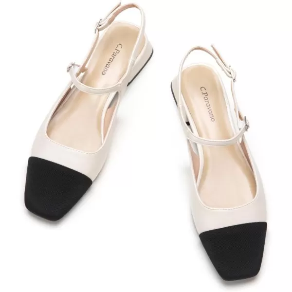 C.Paravano Women's Slingback | Square Toe Slingback Flats | Ankle Strap Flats Sandals | Slip on Casual Flats Shoes | Leather Dress Shoes for Wedding