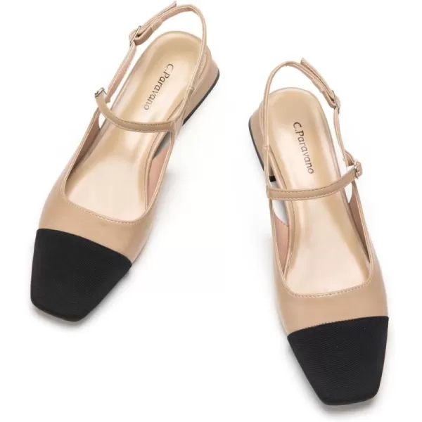 C.Paravano Women's Slingback | Square Toe Slingback Flats | Ankle Strap Flats Sandals | Slip on Casual Flats Shoes | Leather Dress Shoes for Wedding
