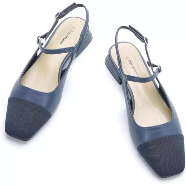 C.Paravano Women's Slingback | Square Toe Slingback Flats | Ankle Strap Flats Sandals | Slip on Casual Flats Shoes | Leather Dress Shoes for Wedding