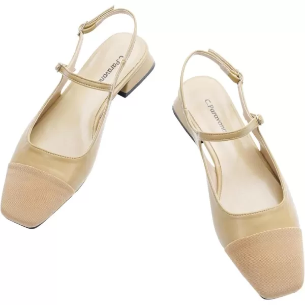C.Paravano Women's Slingback | Square Toe Slingback Flats | Ankle Strap Flats Sandals | Slip on Casual Flats Shoes | Leather Dress Shoes for Wedding