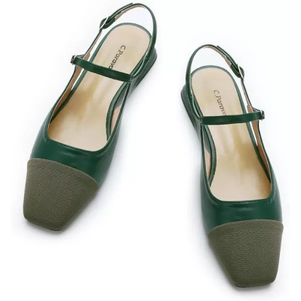 C.Paravano Women's Slingback | Square Toe Slingback Flats | Ankle Strap Flats Sandals | Slip on Casual Flats Shoes | Leather Dress Shoes for Wedding