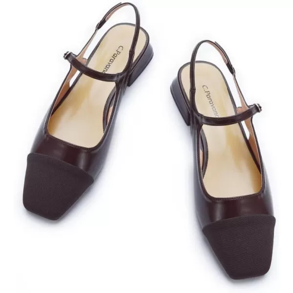 C.Paravano Women's Slingback | Square Toe Slingback Flats | Ankle Strap Flats Sandals | Slip on Casual Flats Shoes | Leather Dress Shoes for Wedding