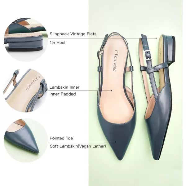 C.Paravano Women's Flats | Pointed Toe Flats Sandals | Slingback Flats for Women | Ankle Strap Slingback Shoes | Comfort Leather Slip on Shoes | Casual Dress Shoes