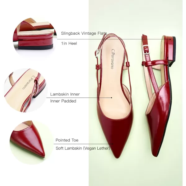 C.Paravano Women's Flats | Pointed Toe Flats Sandals | Slingback Flats for Women | Ankle Strap Slingback Shoes | Comfort Leather Slip on Shoes | Casual Dress Shoes