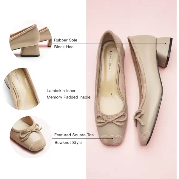 C.Paravano Women's Pump | Square Toe Low Block Heels | Closed Toe Chunky Heels | Leather Low Heel Pumps | Dress Wedding Shoes
