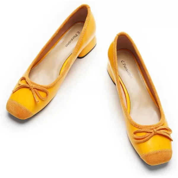 C.Paravano Women's Pump | Square Toe Low Block Heels | Closed Toe Chunky Heels | Leather Low Heel Pumps | Dress Wedding Shoes