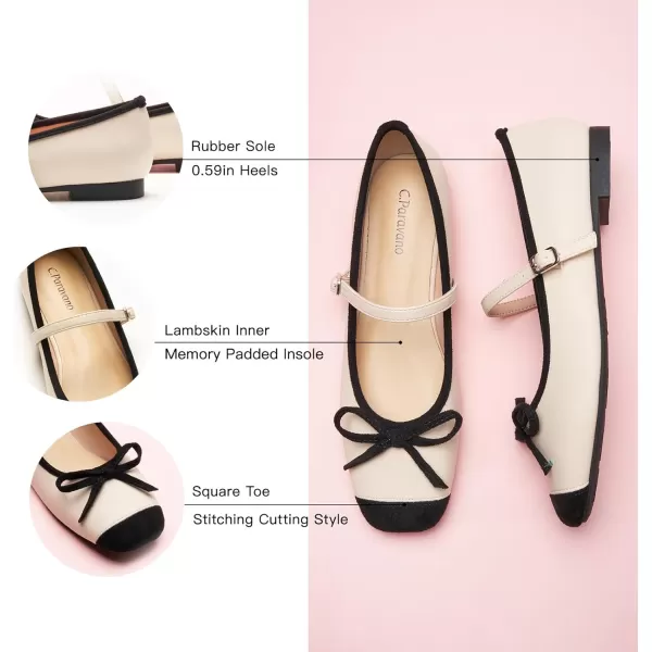 C.Paravano Mary Jane Shoes Women | Bowknot Flats for Women | Ballet Flats for Women | Square Toe Flats with Strap | Womens Flats Dressy