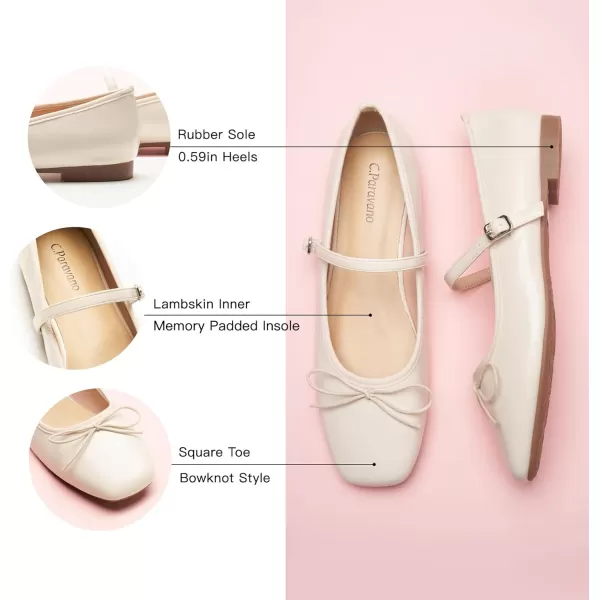 C.Paravano Mary Jane Shoes Women | Bowknot Flats for Women | Ballet Flats for Women | Square Toe Flats with Strap | Womens Flats Dressy