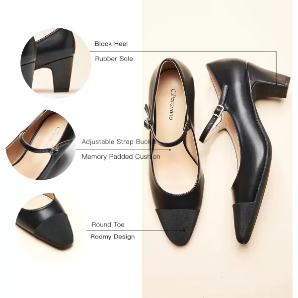 C.Paravano Mary Jane Pumps Women 's Pumps Closed Almond Toe Block Heels Adjustable Strap Office Work Party Shoes