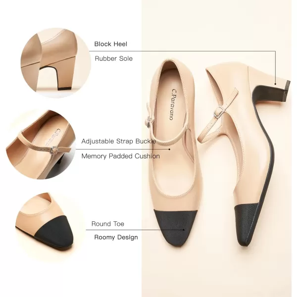 C.Paravano Mary Jane Pumps Women 's Pumps Closed Almond Toe Block Heels Adjustable Strap Office Work Party Shoes