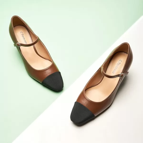 C.Paravano Mary Jane Pumps Women 's Pumps Closed Almond Toe Block Heels Adjustable Strap Office Work Party Shoes