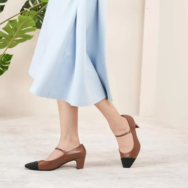 C.Paravano Mary Jane Pumps Women 's Pumps Closed Almond Toe Block Heels Adjustable Strap Office Work Party Shoes