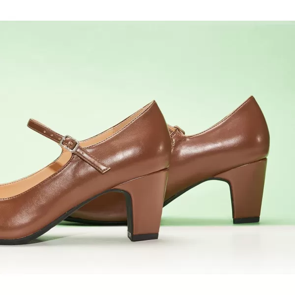 C.Paravano Mary Jane Pumps Women 's Pumps Closed Almond Toe Block Heels Adjustable Strap Office Work Party Shoes