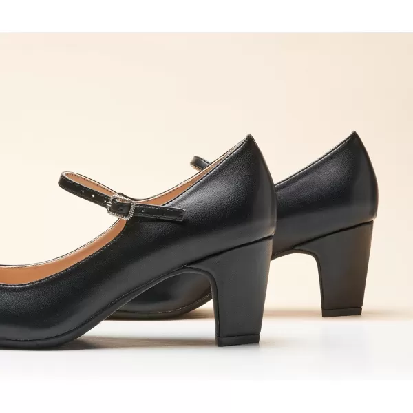 C.Paravano Mary Jane Pumps Women 's Pumps Closed Almond Toe Block Heels Adjustable Strap Office Work Party Shoes