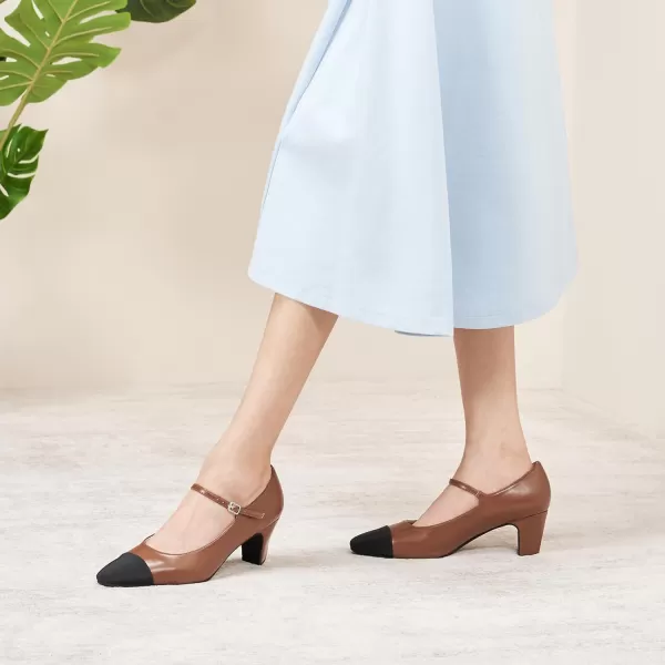 C.Paravano Mary Jane Pumps Women 's Pumps Closed Almond Toe Block Heels Adjustable Strap Office Work Party Shoes