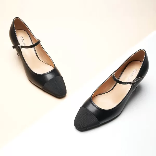 C.Paravano Mary Jane Pumps Women 's Pumps Closed Almond Toe Block Heels Adjustable Strap Office Work Party Shoes