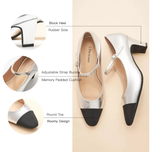 C.Paravano Mary Jane Pumps Women 's Pumps Closed Almond Toe Block Heels Adjustable Strap Office Work Party Shoes