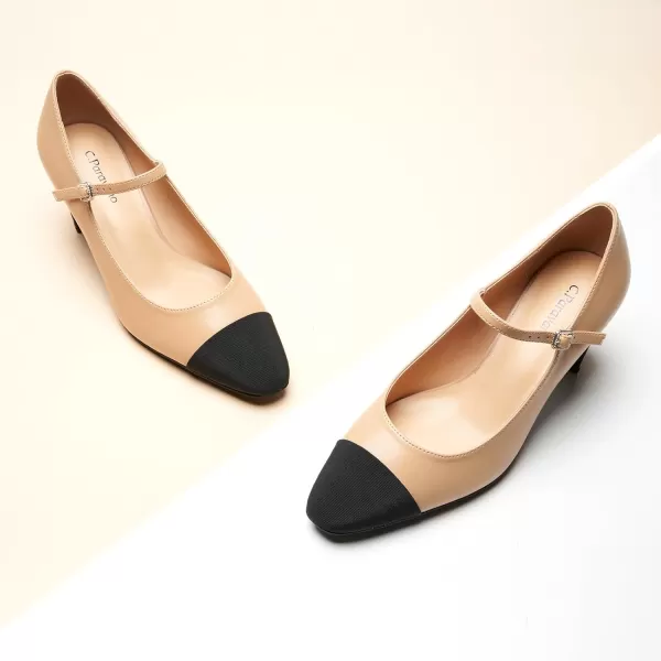 C.Paravano Mary Jane Pumps Women 's Pumps Closed Almond Toe Block Heels Adjustable Strap Office Work Party Shoes