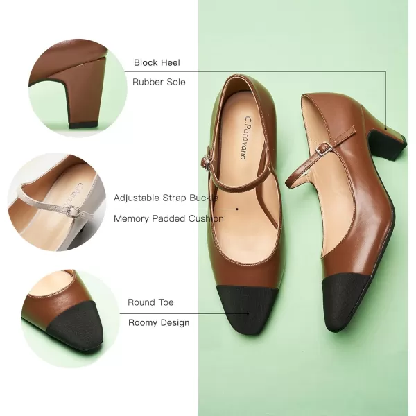 C.Paravano Mary Jane Pumps Women 's Pumps Closed Almond Toe Block Heels Adjustable Strap Office Work Party Shoes