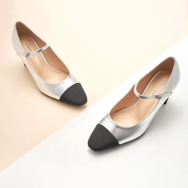 C.Paravano Mary Jane Pumps Women 's Pumps Closed Almond Toe Block Heels Adjustable Strap Office Work Party Shoes
