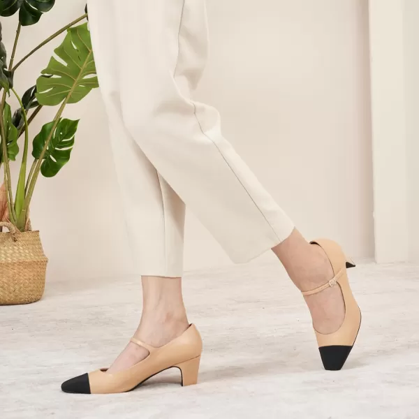 C.Paravano Mary Jane Pumps Women 's Pumps Closed Almond Toe Block Heels Adjustable Strap Office Work Party Shoes
