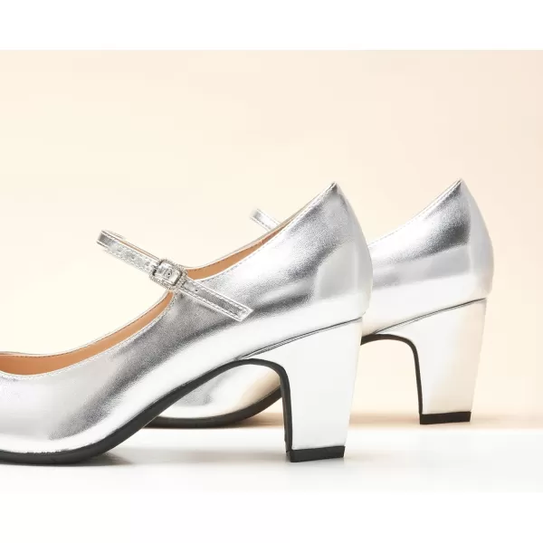 C.Paravano Mary Jane Pumps Women 's Pumps Closed Almond Toe Block Heels Adjustable Strap Office Work Party Shoes