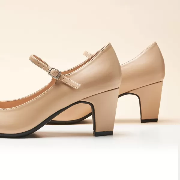 C.Paravano Mary Jane Pumps Women 's Pumps Closed Almond Toe Block Heels Adjustable Strap Office Work Party Shoes